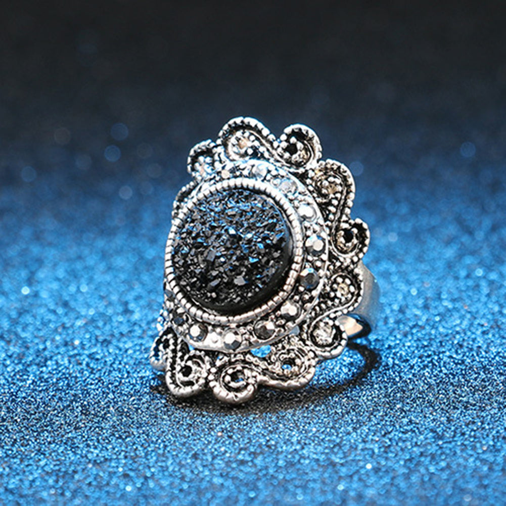 Retro Gothic Flower Hollow Engraving Alloy Finger Ring Men Women Jewelry Gift