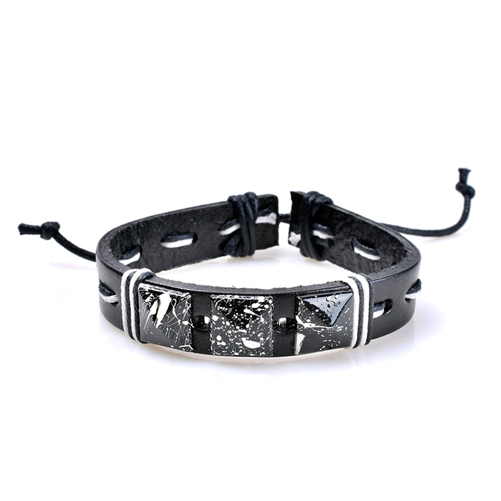 3Pcs Adjustable Faux Leather Braid Bracelets Men's Beads Bangle Bracelet Jewelry