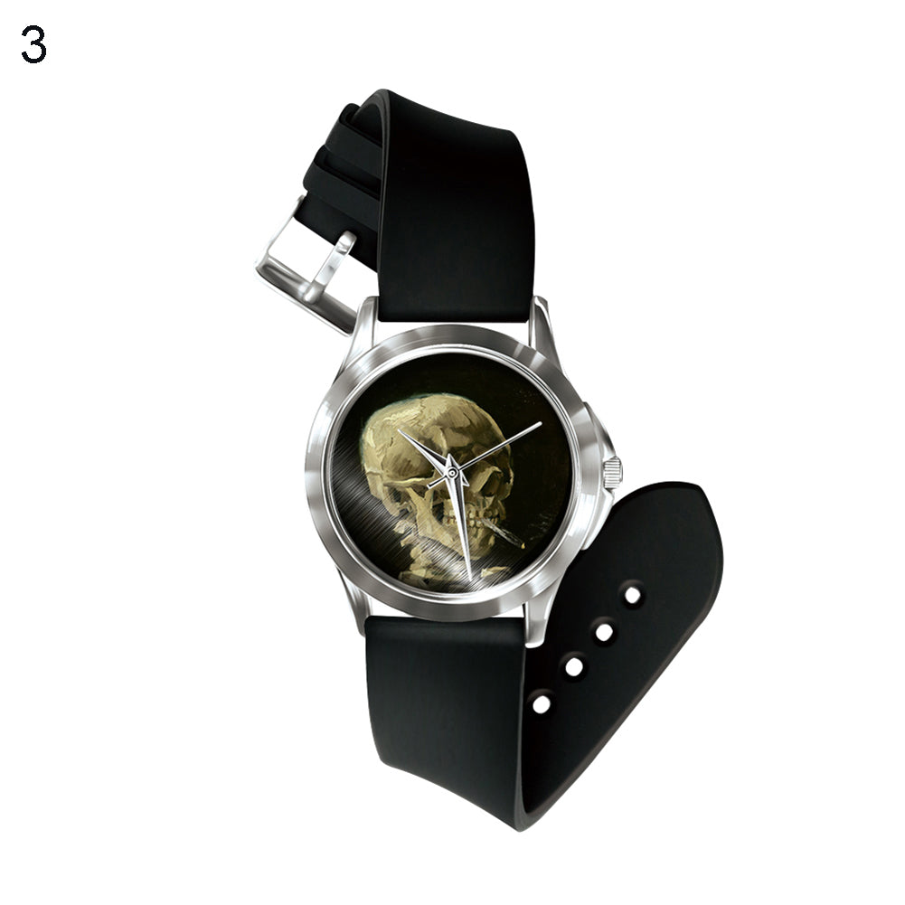 Creative Skull Cat Pattern Dial Quartz Analog Wrist Watch Boys Girls Gifts