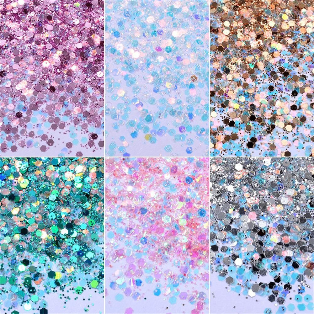 6Pcs Colorful Manicure Pigments Paillette Laser Sequins Nail Glitter Powder