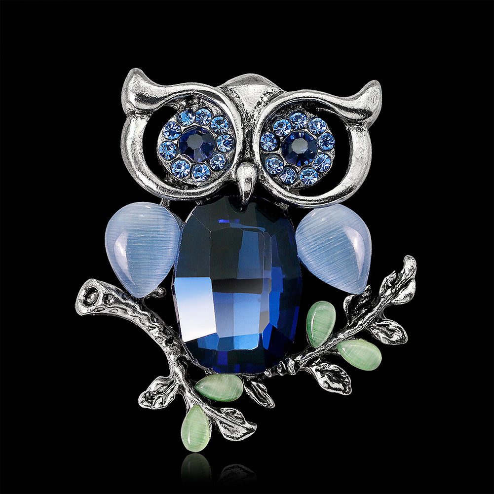 Luxury Shiny Rhinestone Artificial Stone Owl Animal Brooch Pin Women Jewelry