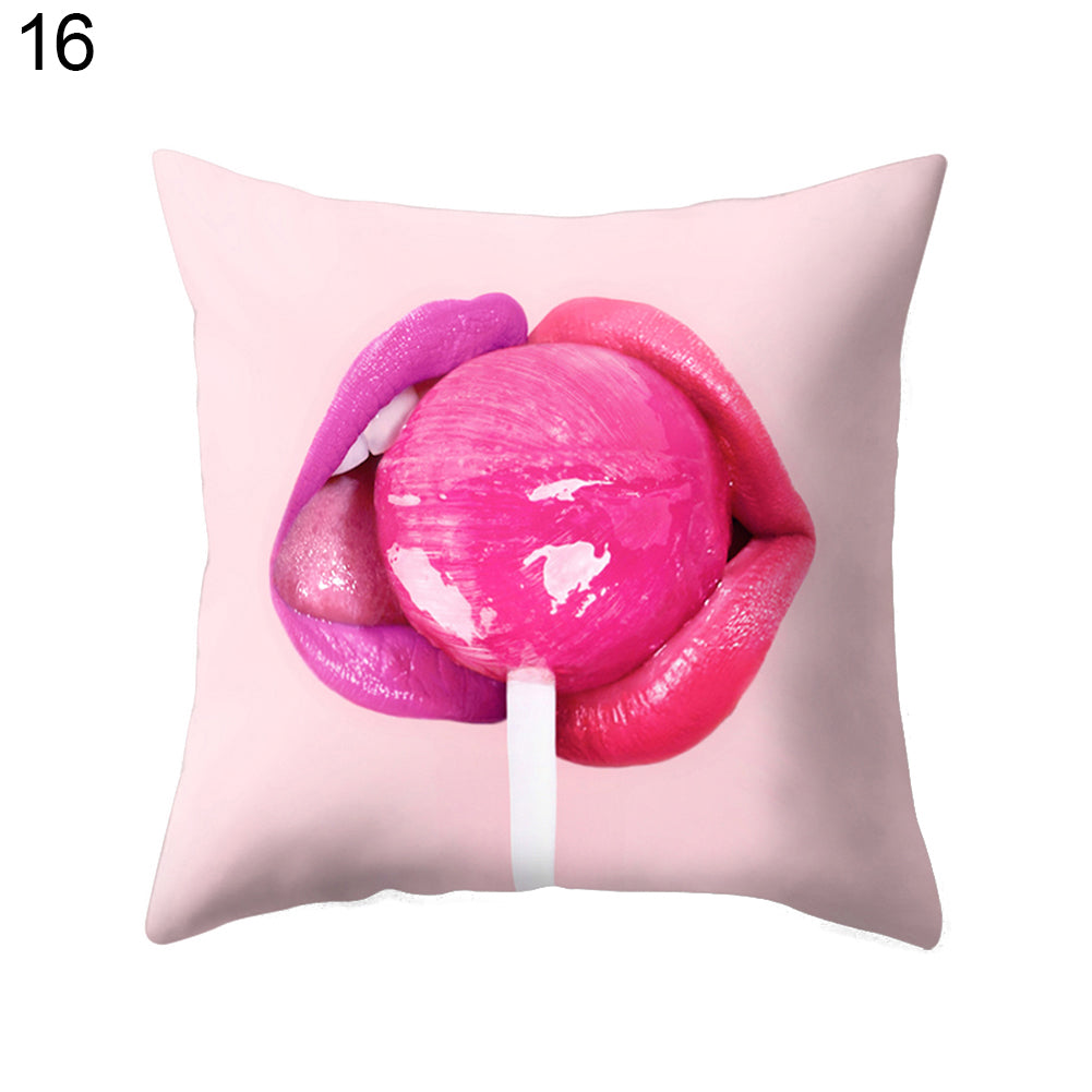 Hot Sexy Lips Print Square Throw Pillow Cover Cushion Case Car Home Sofa Decor