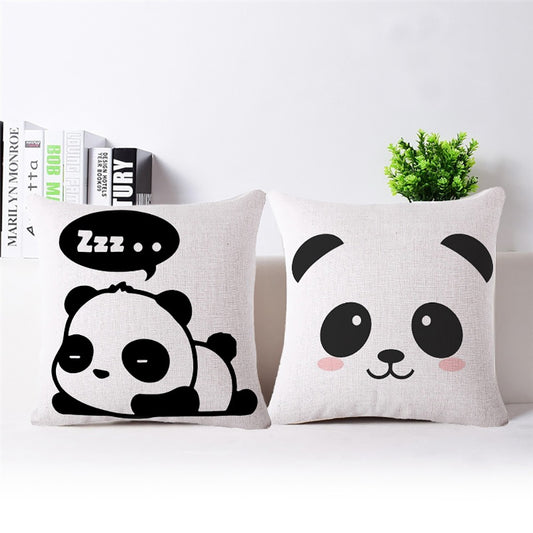 Cartoon Panda Print Linen Square Pillow Case Cushion Throw Cover Home Sofa Decor