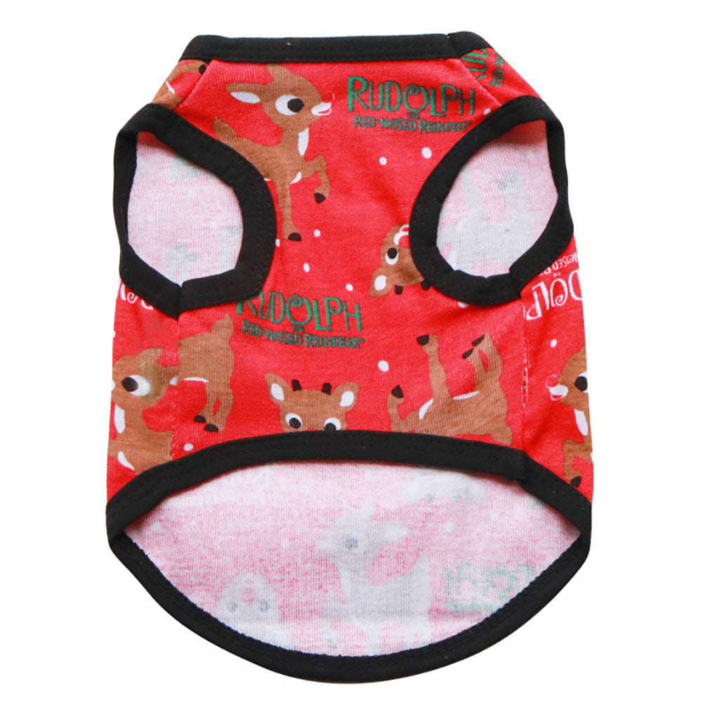 Cute Christmas Pet Vest Elk Print Breathable Sleeveless Top Dog Apparel Clothes