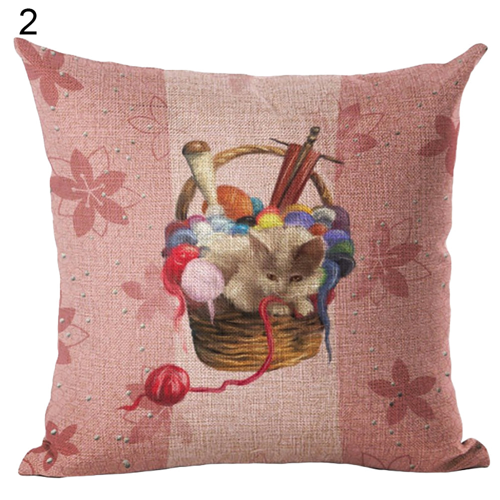 Cat Dog Pattern Linen Throw Pillow Case Sofa Bed Home Car Decor Cushion Cover