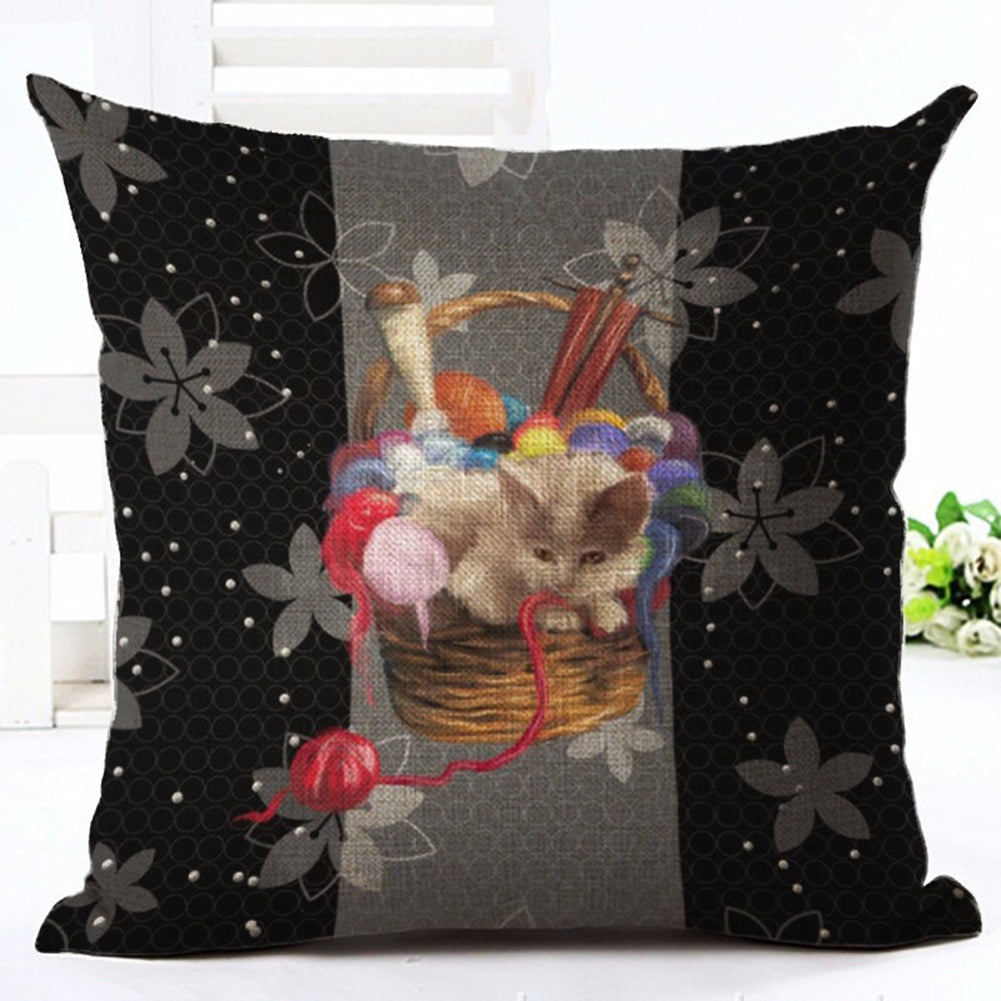 Cat Dog Pattern Linen Throw Pillow Case Sofa Bed Home Car Decor Cushion Cover