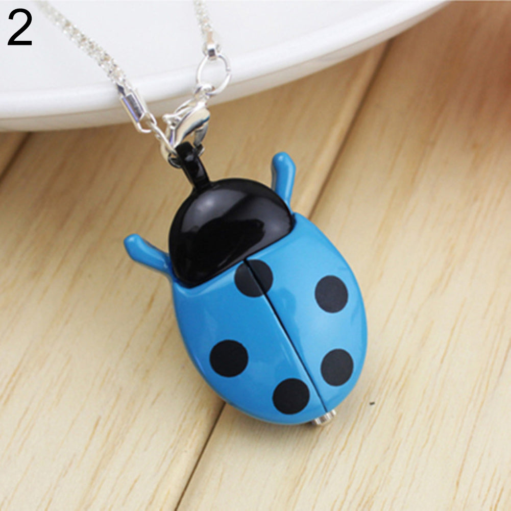 Retro Beetle Ladybug Shape Quartz Pocket Watch Necklace Pendant Unisex Gifts