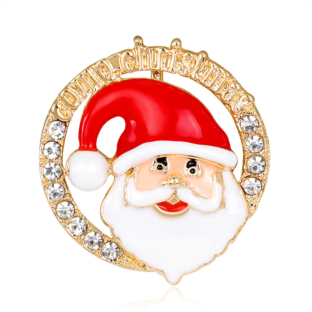 Shiny Rhinestone Cartoon Christmas Santa Claus Party Brooch Pin Family Gift