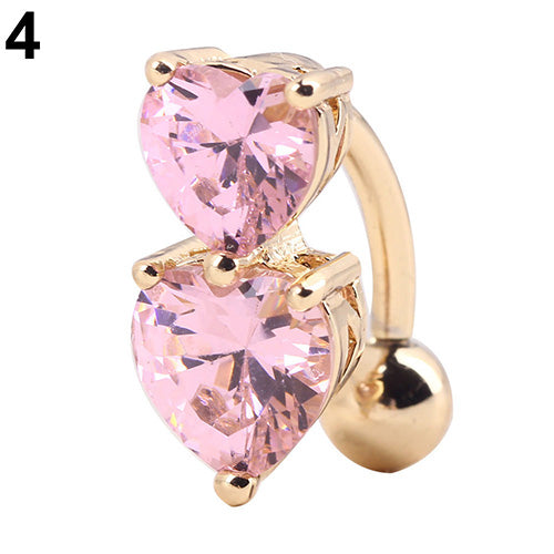 Women Peach Hearts Body Piercing Belly Button Ring Dangle Drop Reverse Navel Bar