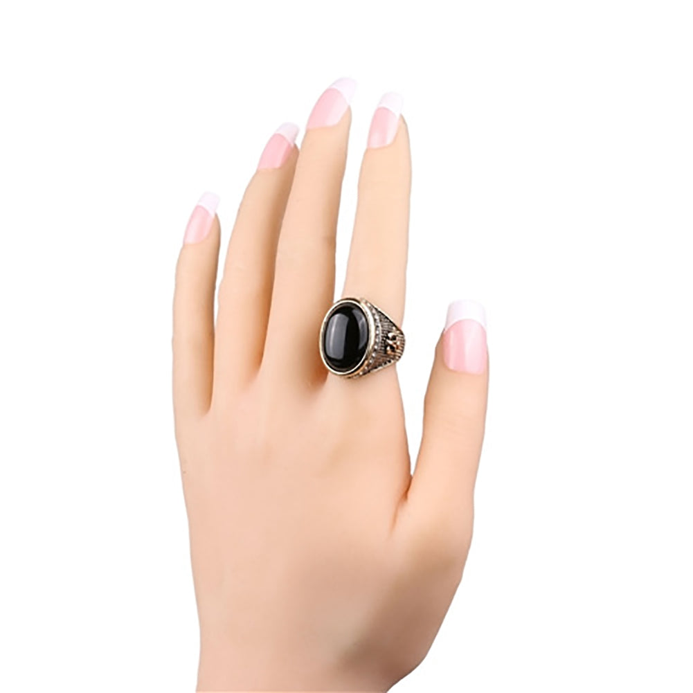 Man Vintage Cool Big Black Rhinestone Inlaid Finger Ring Jewelry Party Gift