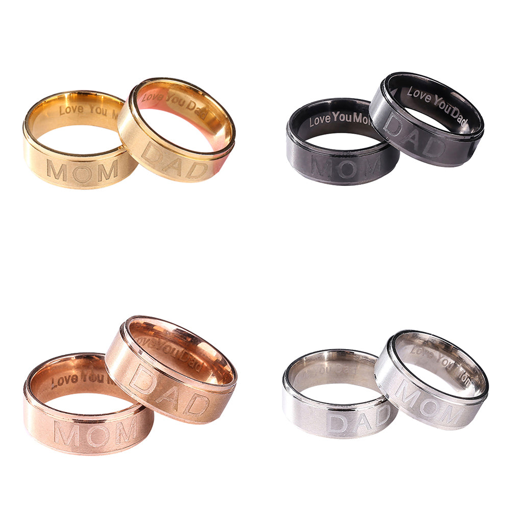 Fashion Mom Dad Stainless Steel Carving Ring Gift Party Wedding Cocktail Jewelry