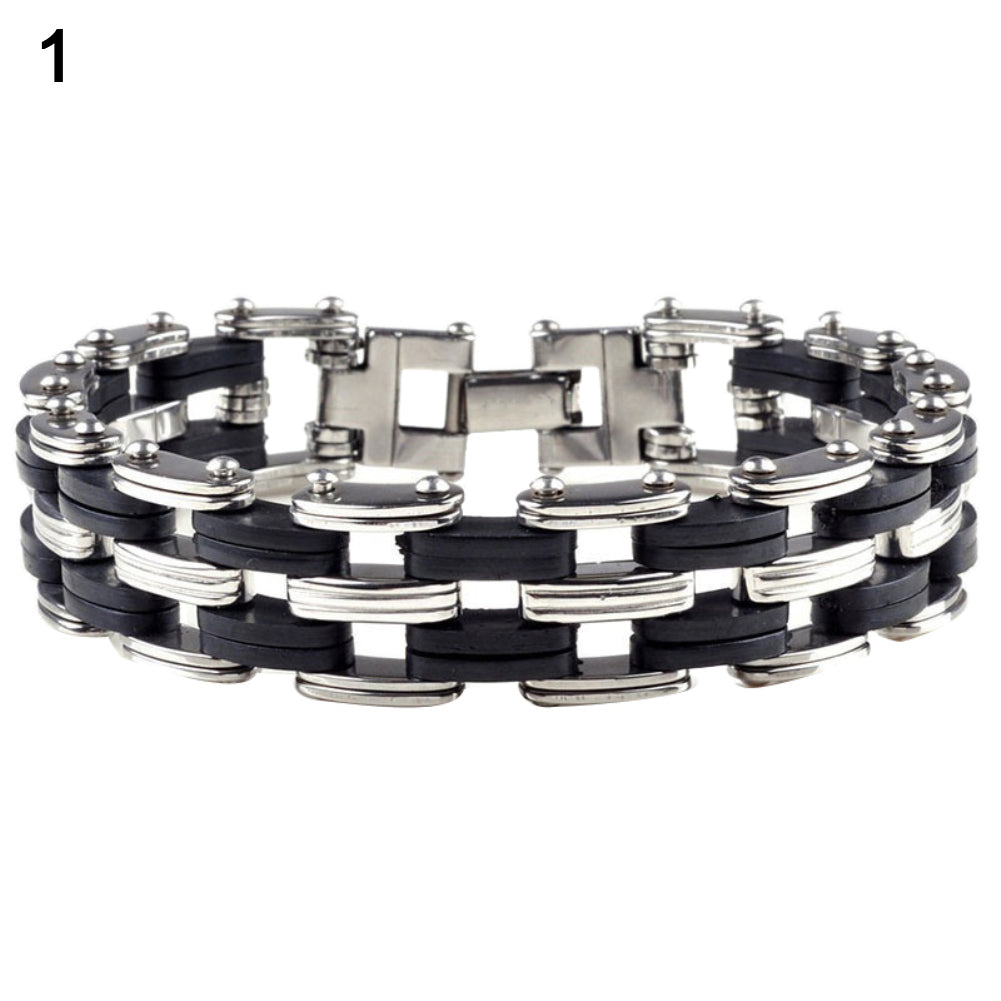 Men Fashion Stainless Steel Rubber Bracelet Bangle Jewelry Party Club Wristband