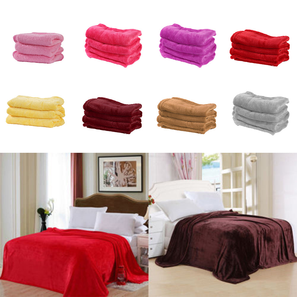Super Soft Solid Color Thickened Warm Flannel Blanket Sofa Bedroom Throw Rug