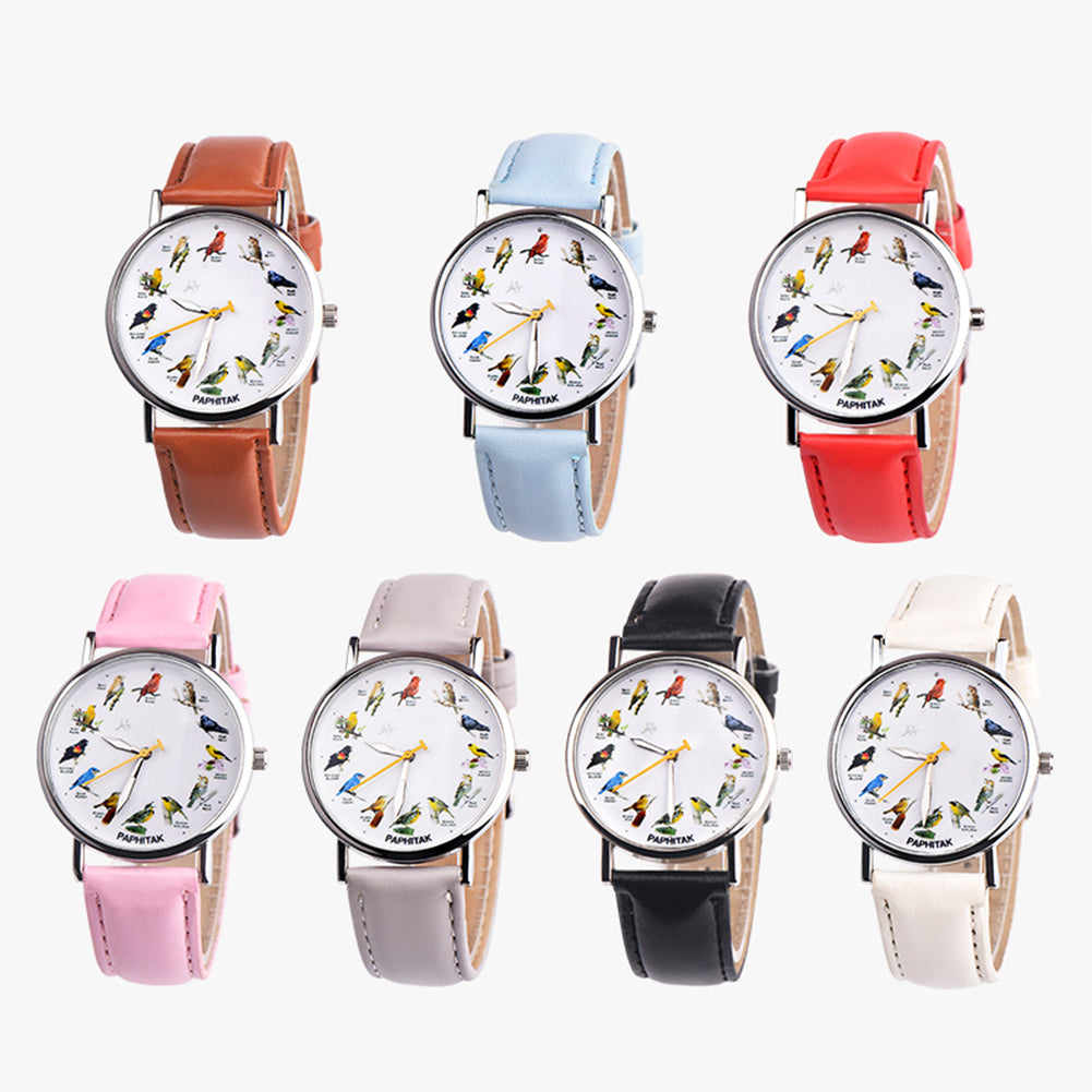 Fashion Birds Animal Round Dial Quartz Analog Women Date Shopping Wrist Watch