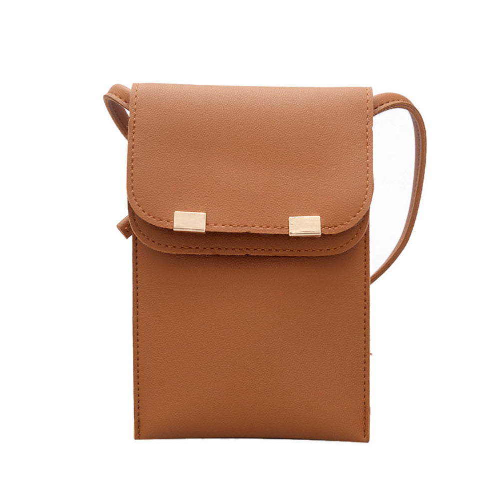 Fashion Women Solid Color Double Layer Faux Leather Rectangle Crossbody Bag