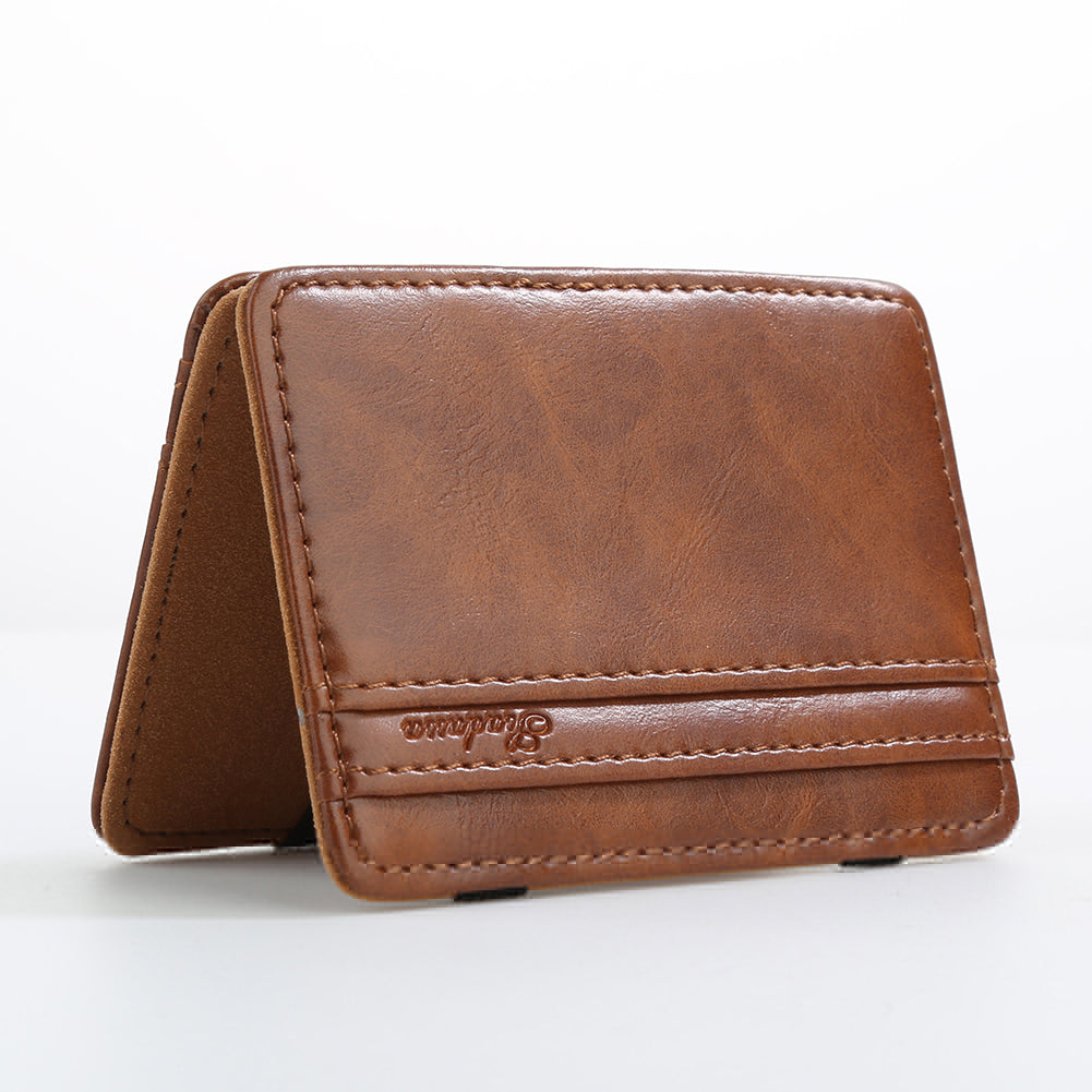 Men's Business Faux Leather Money Clip Card Holder Slim Bifold Magic Wallet