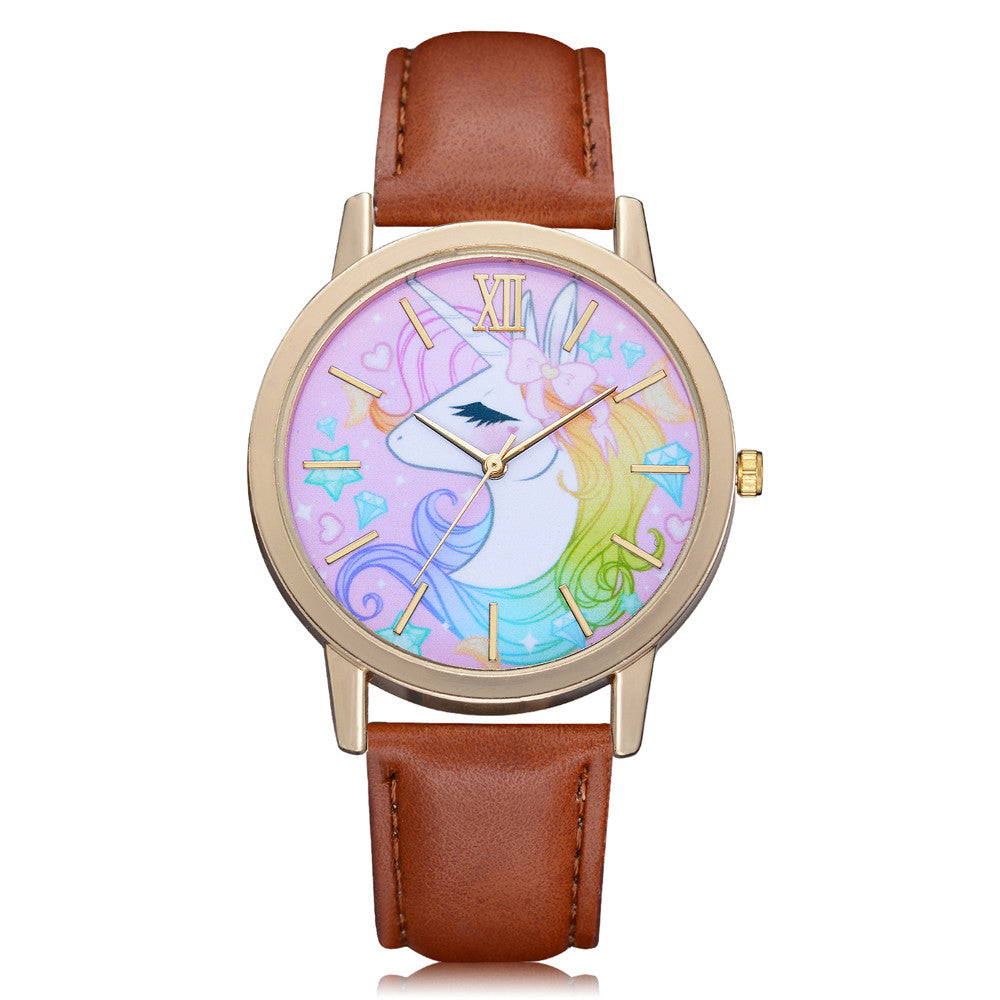 Local Store Fashion Cute Animal Kids Girls Leather Band Analog Alloy Quartz Watch