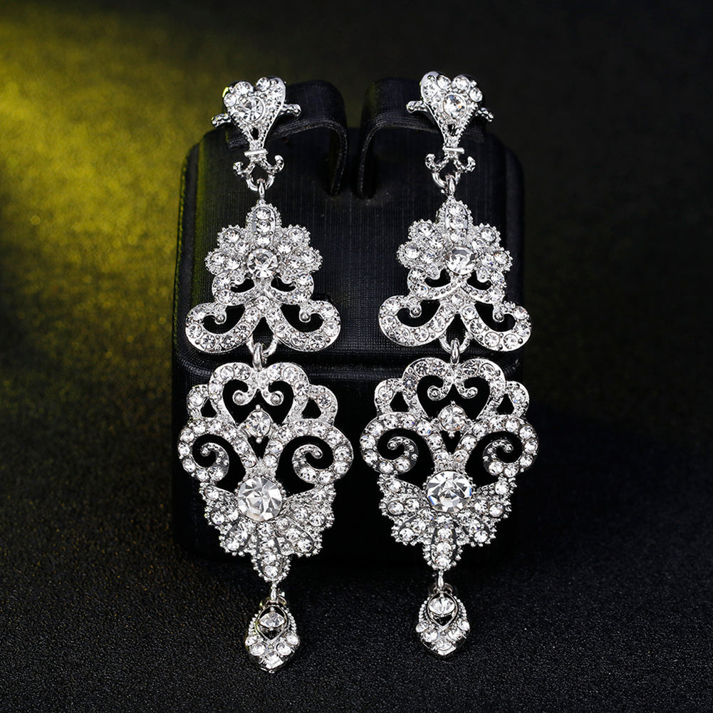 Fashion Hollow Rhinestone Pendant Earrings Bride Wedding Party Jewelry Gift