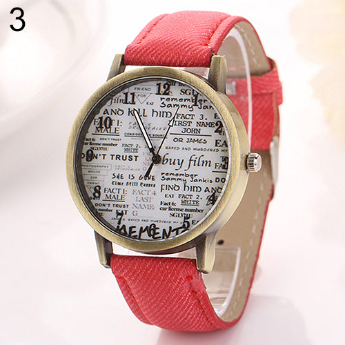 Men Women Fashion Graffiti Retro Cowboy Fabric Analog Quartz Casual Wrist Watch