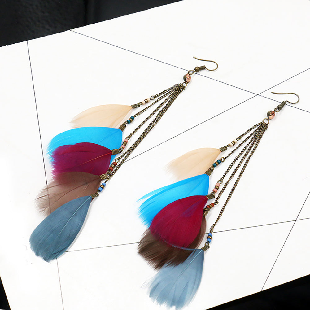 Bohemian Fashion Women Feather Tassel Hook Earrings Seaside Holiday Jewelry Gift