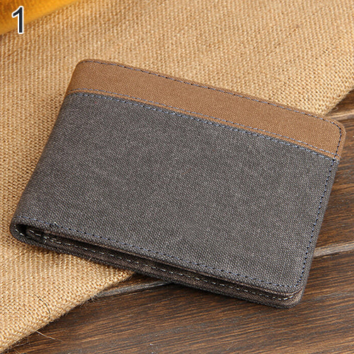 Men's Short Canvas Wallet Vertical Horizontal Bifold Card Money Clutch Multi-slot