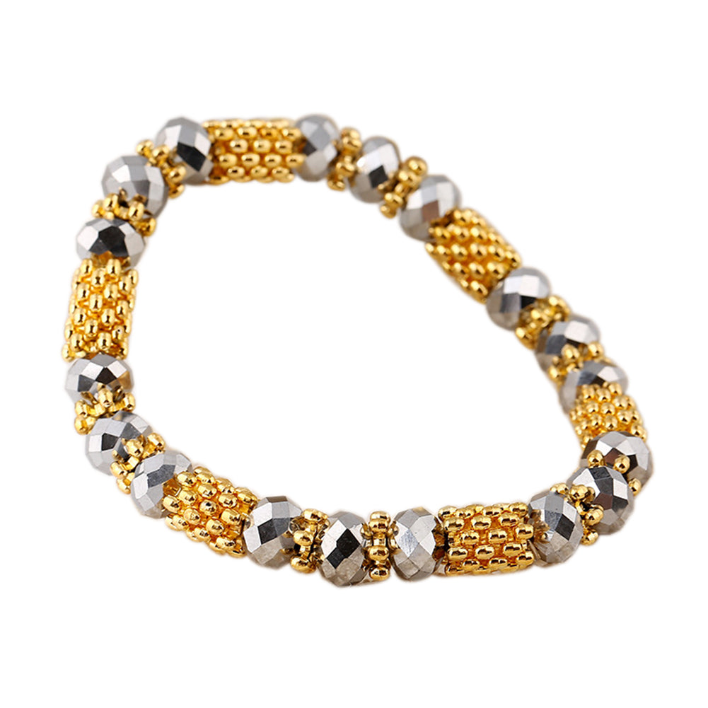 Fashion Elegant Faux Crystal Alloy Elastic Beaded Bracelet Women Jewelry Gift