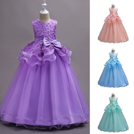 Pretty Little Princess Girl Long Sleeveless Formal Evening Dress Party Ballgown