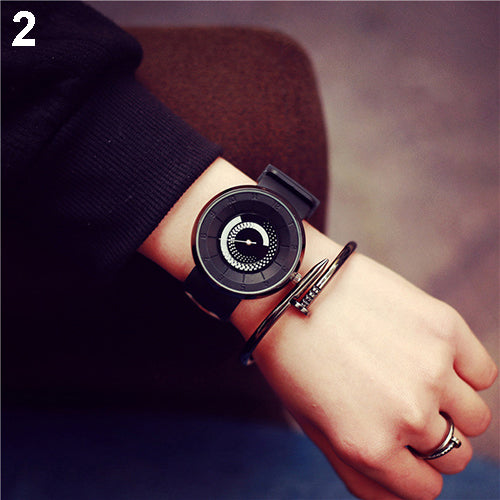 Unisex Fashion Creative Wheel Print Soft Silicone Band Round Dial Wrist Watch