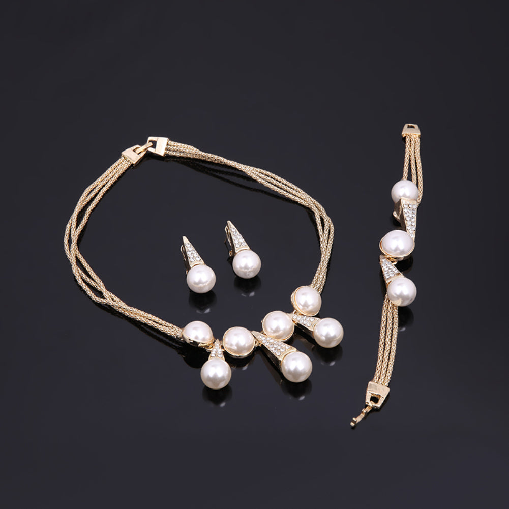 Wedding Bridal Necklace Earrings Bracelet Ring Faux Pearl Fashion Jewelry Set