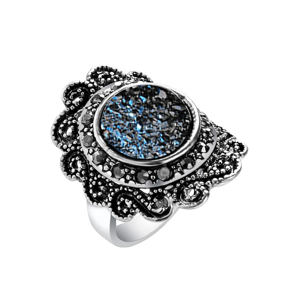 Retro Gothic Flower Hollow Engraving Alloy Finger Ring Men Women Jewelry Gift