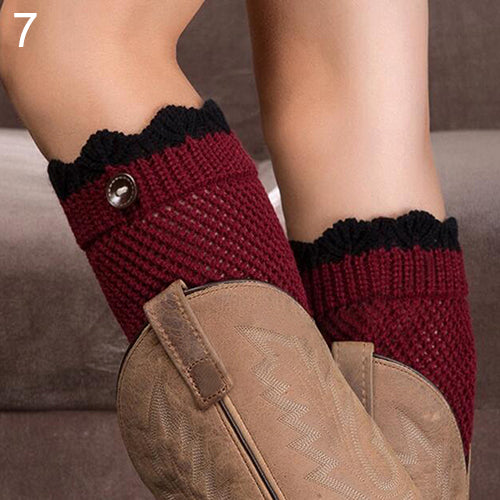 Women Crochet Knitted Lace Trim Boot Cuffs Toppers Leg Warmers Winter Socks