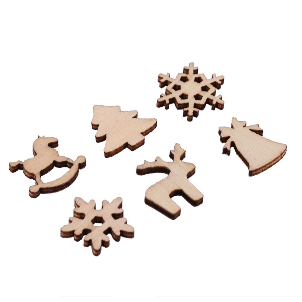 50Pcs Rocking Horse Natural Wood Chip Reindeer Snowflake Xmas Tree Hanging Decor