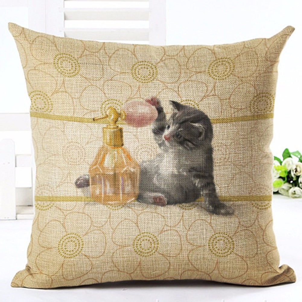 Cat Dog Pattern Linen Throw Pillow Case Sofa Bed Home Car Decor Cushion Cover