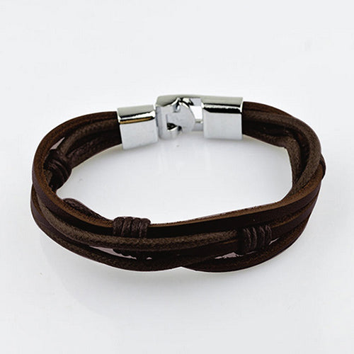 Men Surfer Hemp Faux Leather Hand Braided Multilayer Wristband Cuff Bracelet