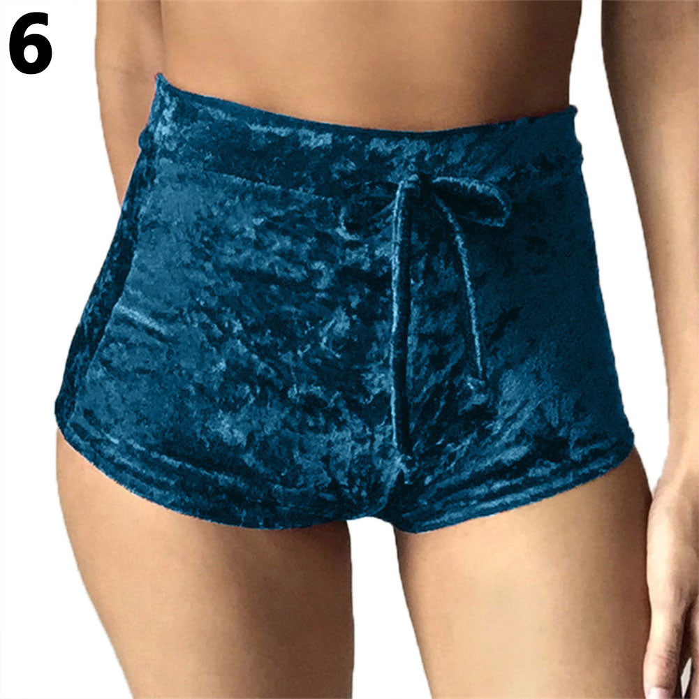 Women's Sexy Retro Velvet Short Shorts Drawstring High Rise Elastic Hot Pants