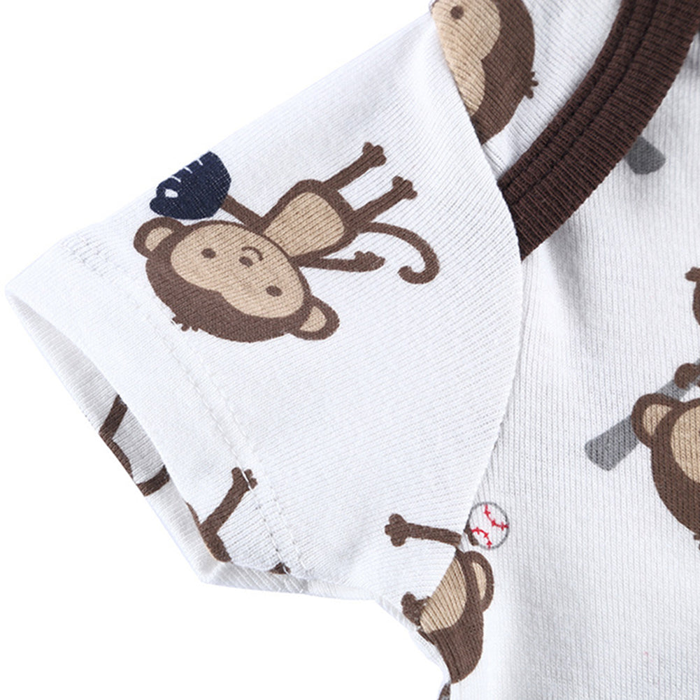 Infant Boy Girl Short Sleeve Romper Baby Cartoon Monkey Soft Cotton Jumpsuit