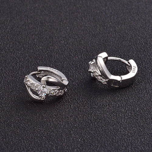 Elegant Women Silver Plated Rhinestone Huggie Earrings Bride Wedding Jewelry