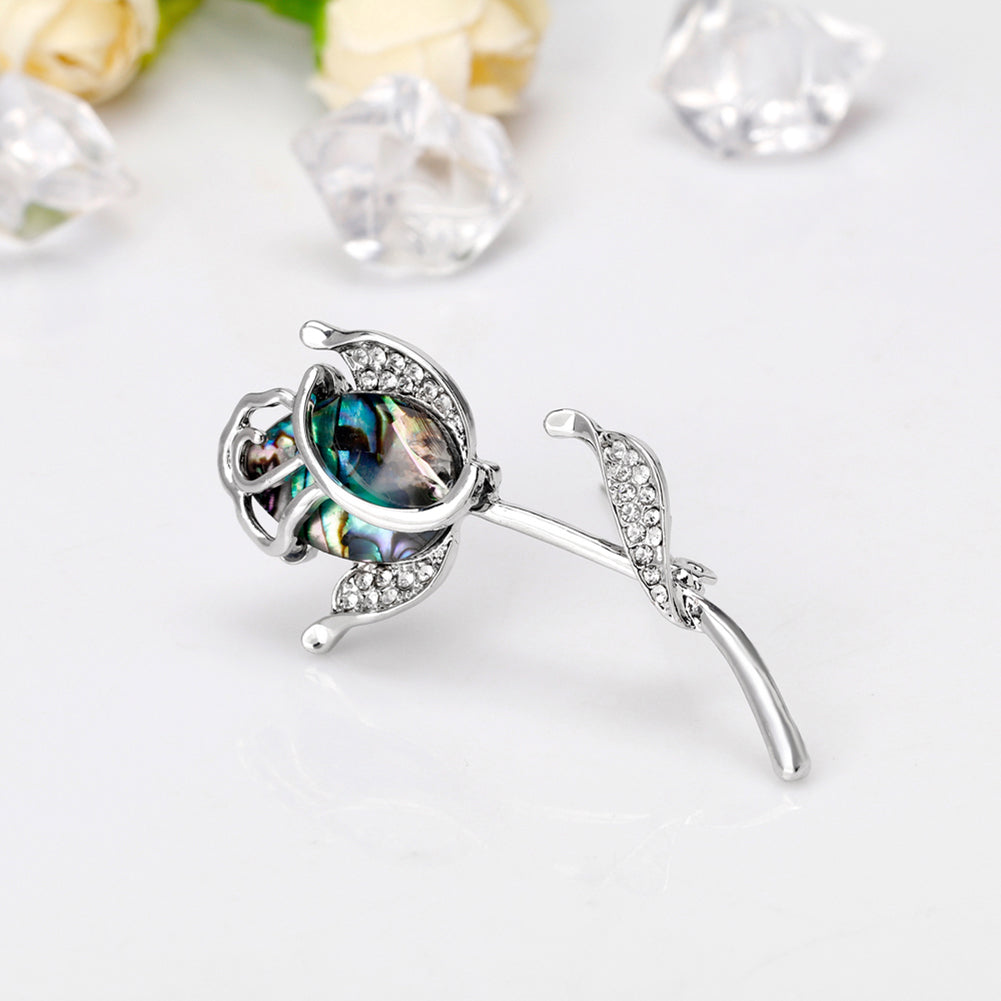 Fashion Rose Flower Colorful Shell Rhinestone Brooch Pin Women Scarf Jewelry