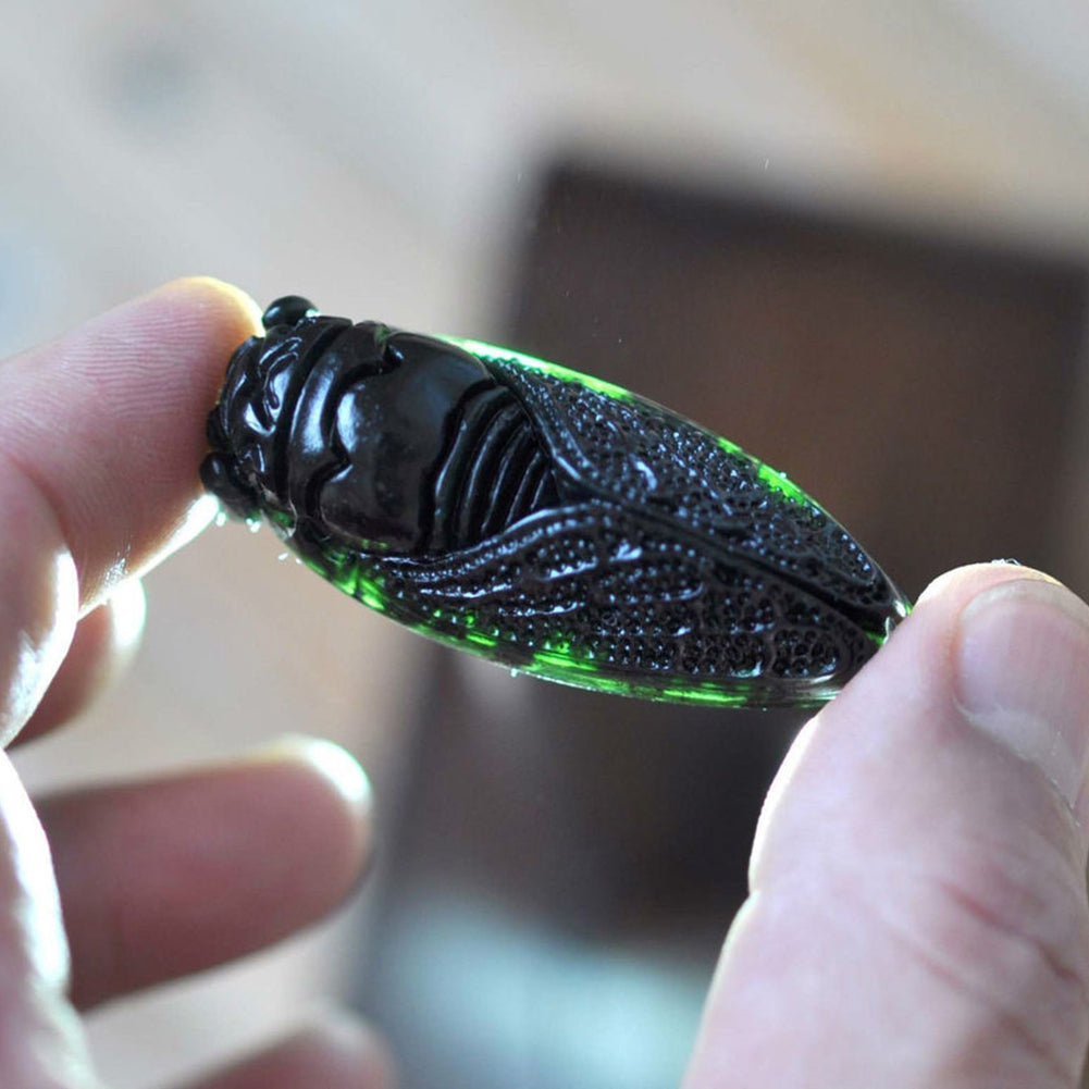 Retro Antique Chinese Style Green Artificial Jade Carved Cicada Pendant No Chain