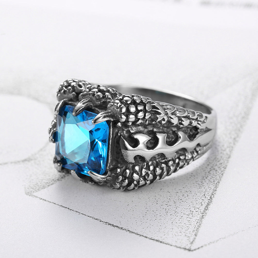 Cool Stainless Steel Ring Claw Square Rhinestone Men's Halloween Gothic Ring