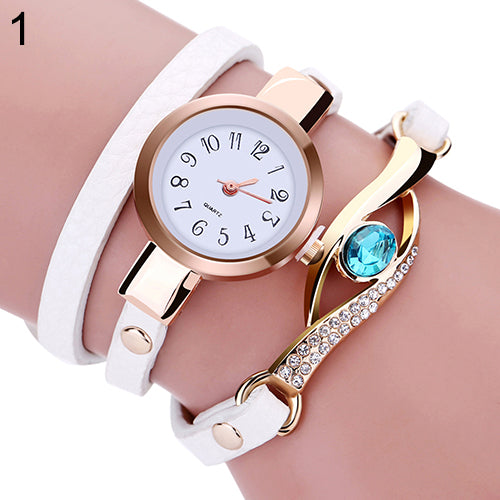 Lady Blue Eye Infinity Multilayer Faux Leather Charm Bracelet Quartz Wrist Watch