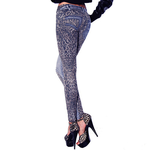 Fashion Women Ladies' Pants Leopard Slim Fit Pencil Jeans Casual Trousers