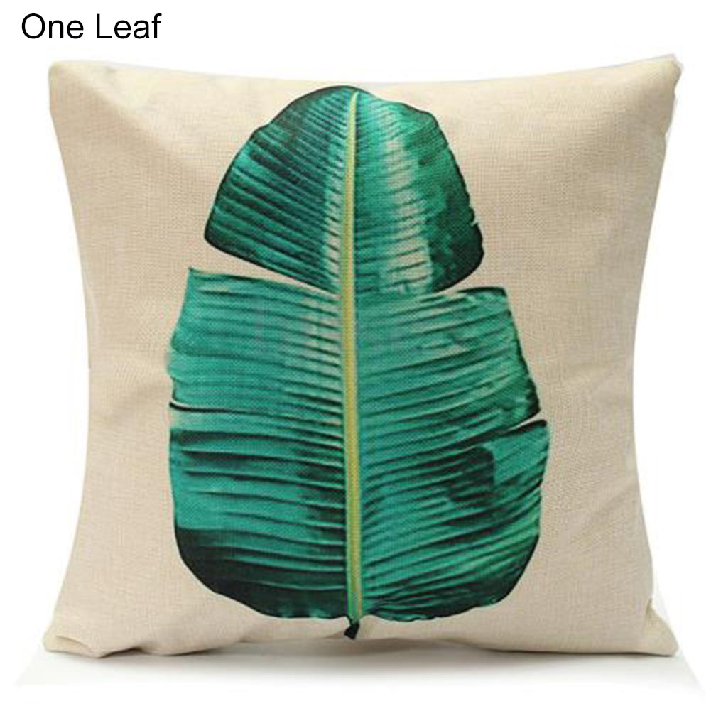 18inch Green Leaf Linen Cushion Cover Throw Pillow Case Sofa Home Decoration