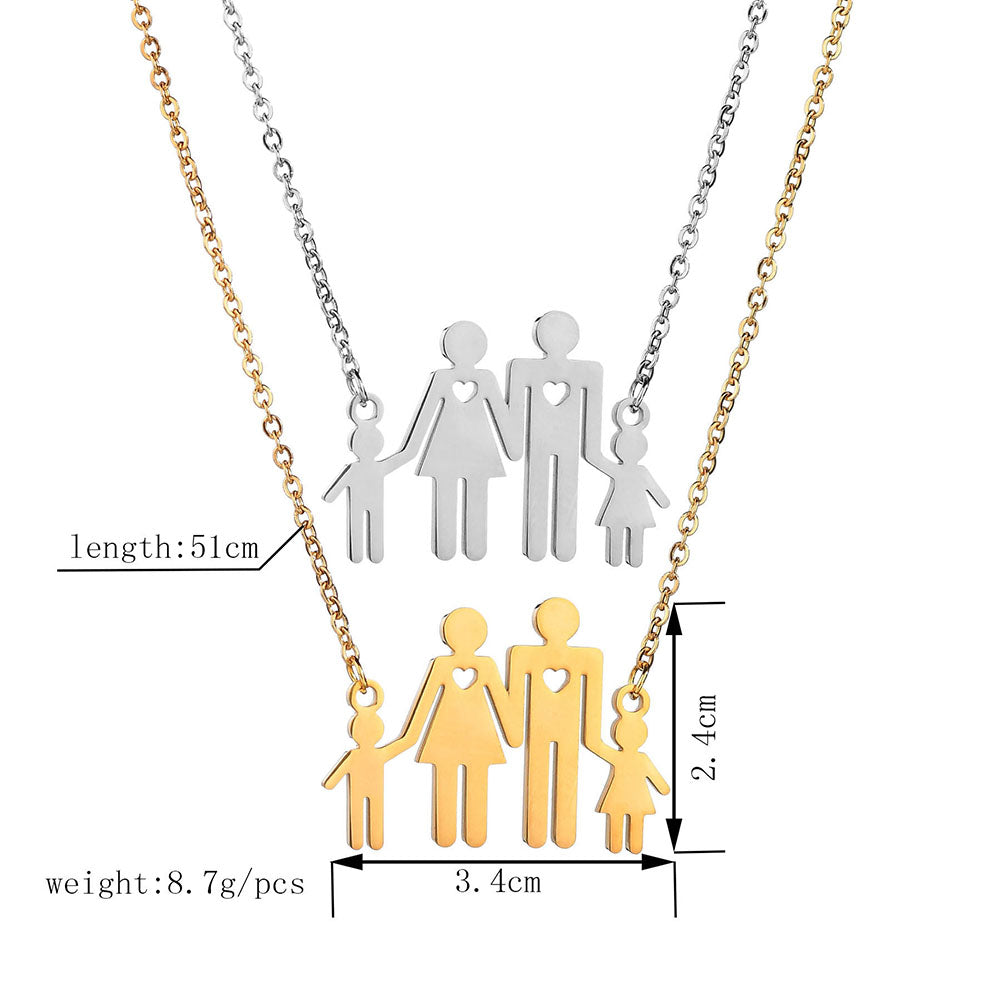 Family of Four Hollow Heart Stainless Steel Necklace Men Women Jewelry Gift