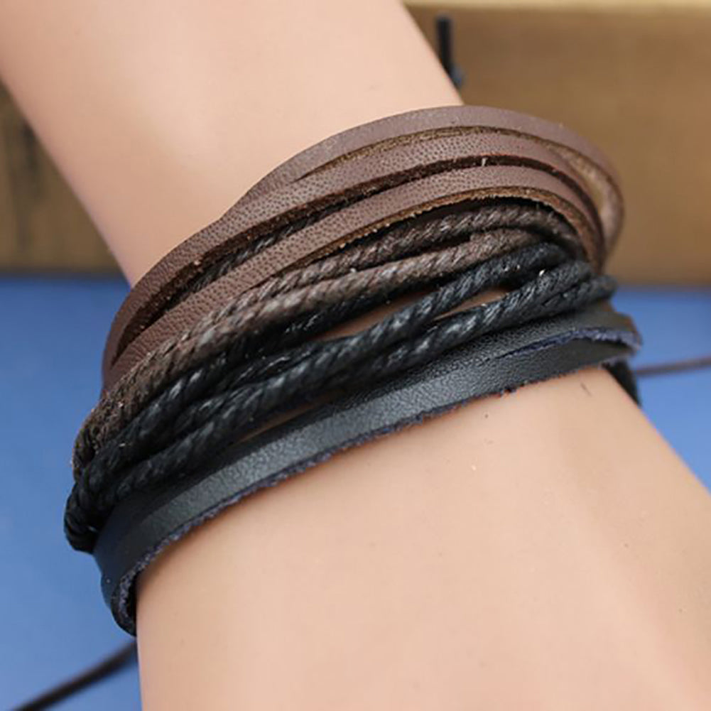 1 Pc Fashion Women/Men Multilayer Faux Leather Bracelet Casual Braid Bangle