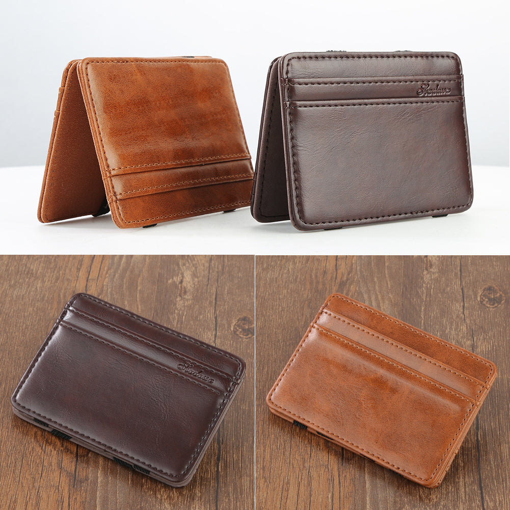 Men's Fashion Magic Faux Leather Slim Wallet Money Clip Card Holder Purse