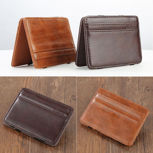 Men's Fashion Magic Faux Leather Slim Wallet Money Clip Card Holder Purse