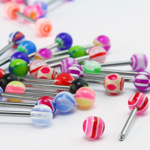 30 Pcs Multicolor Tounge Rings Bars 316L Surgical Steel Barbell Body Piercing Jewelry