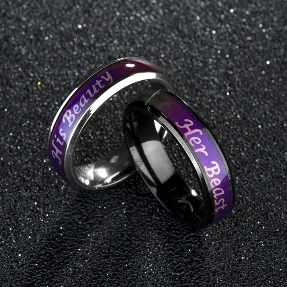 Her Beast His Beauty Titanium Steel Color Changing Jewelry Finger Couple Ring