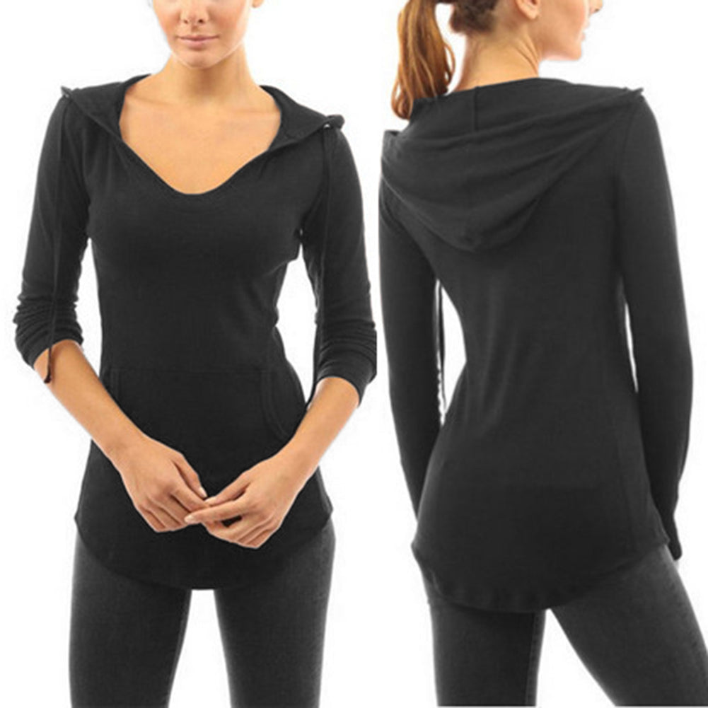 Long Sleeve Sweatshirt Women's Hoodie Pocket Slim Pullover Jumper Hooded Top
